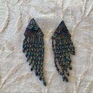 Purple Blue Green Sequin Bead Pierced Earrings